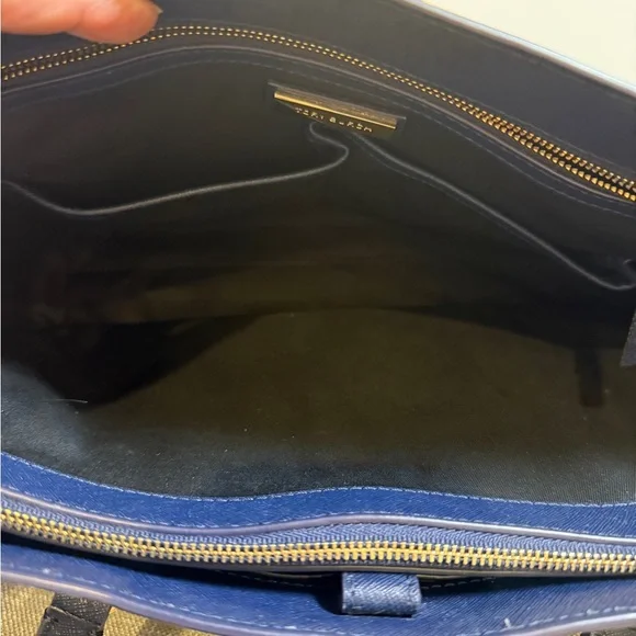 Tory Burch Navy Blue Leather Tote Bag - Purse - Picture 8 of 15